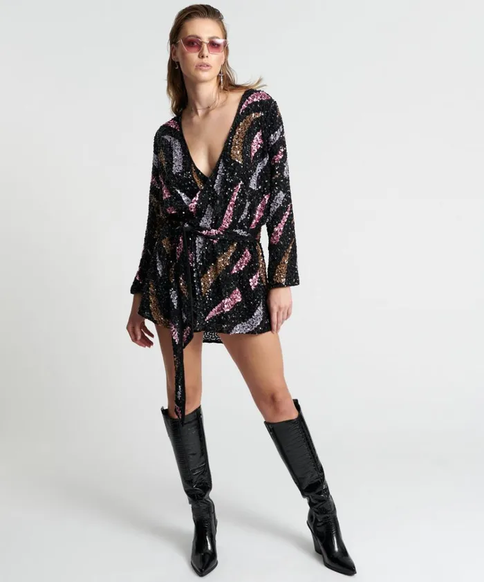 DELUSION HAND BEADED WRAP DRESS Women One Teaspoon Mini Dresses