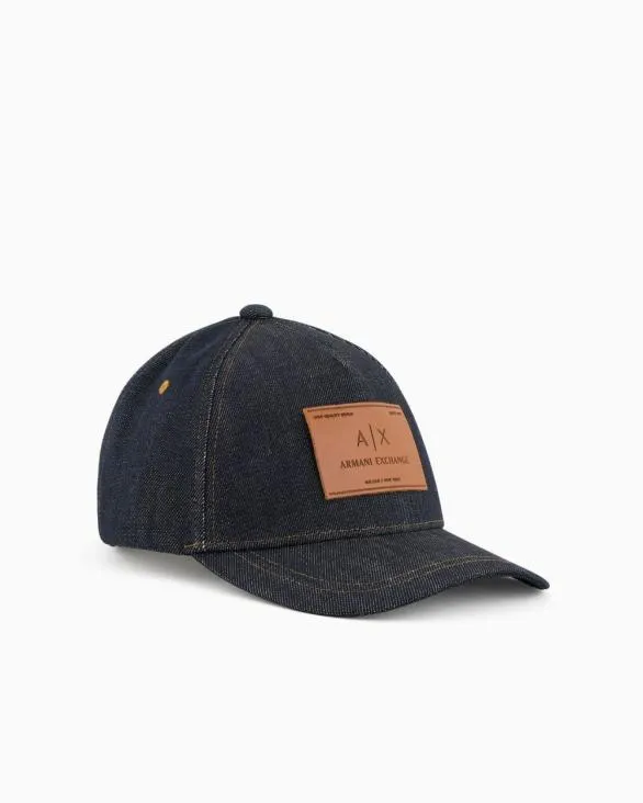 Denim Hat With Patch Blue Men Armani Hats And Gloves