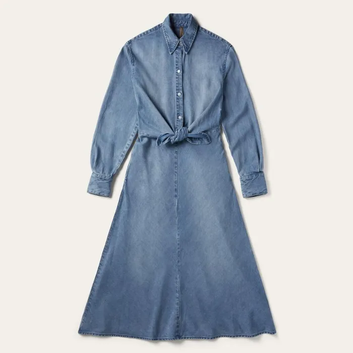 Denim Tencel TieFront Dress Blue Women Stetson Midi