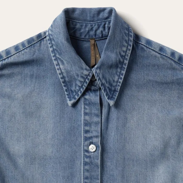 Denim Tencel TieFront Dress Blue Women Stetson Midi