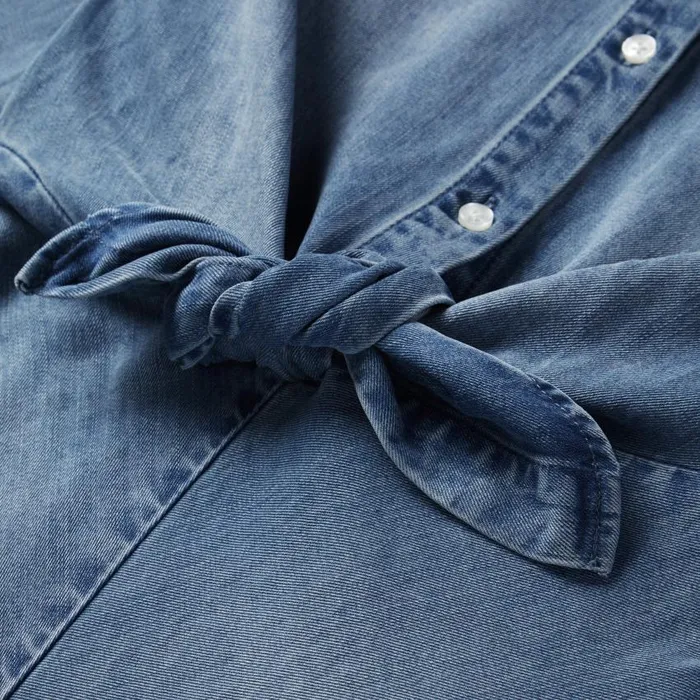 Denim Tencel TieFront Dress Blue Women Stetson Midi