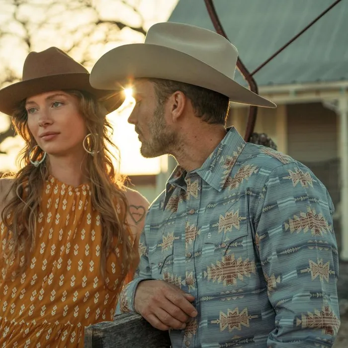 Desert Horizon Shirt Blue Men Stetson Modern Cut