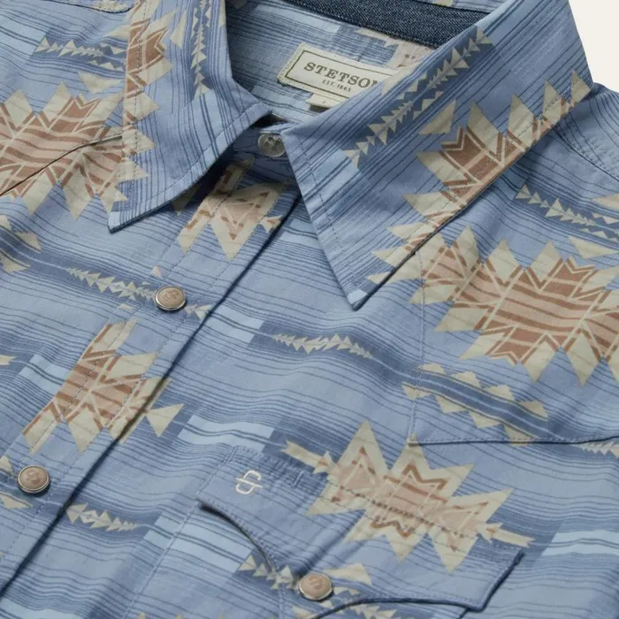 Desert Horizon Shirt Blue Men Stetson Modern Cut
