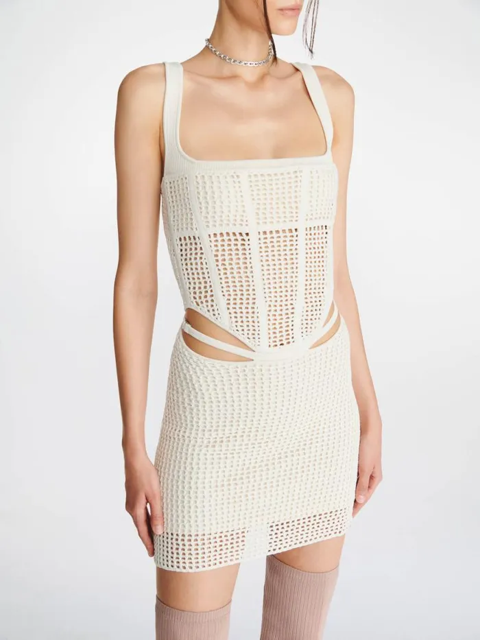 Dion Lee Dresses CROCHET SUSPEND CORSET MINI DRESS Ecru 8211 Shop