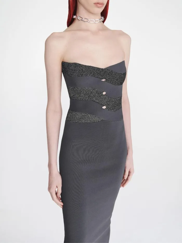 Dion Lee Tops REFLECTIVE INTERLOCKING WEAVE MIDI DRESS Asphalt Black 8211 Shop