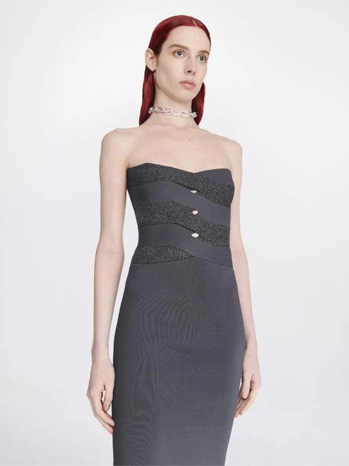 Dion Lee Tops REFLECTIVE INTERLOCKING WEAVE MIDI DRESS Asphalt Black 8211 Shop