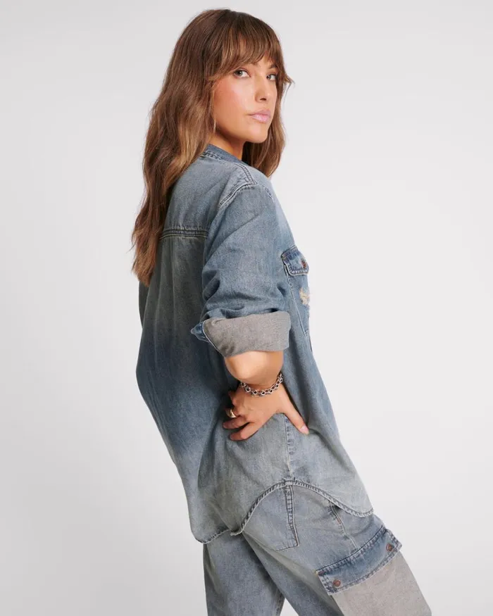 DIRTY BLUE EVERYDAY DENIM SHIRT Women One Teaspoon Denim Tops DIRTY BLUE EVERYDAY DENIM SHIRT Women One Teaspoon Denim Tops