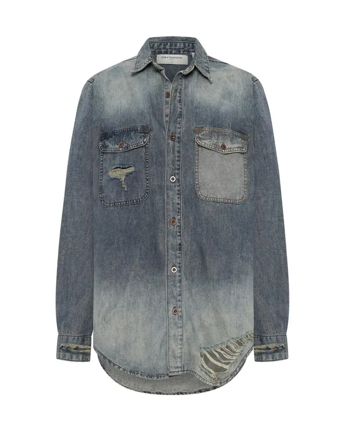 DIRTY BLUE EVERYDAY DENIM SHIRT Women One Teaspoon Denim Tops DIRTY BLUE EVERYDAY DENIM SHIRT Women One Teaspoon Denim Tops
