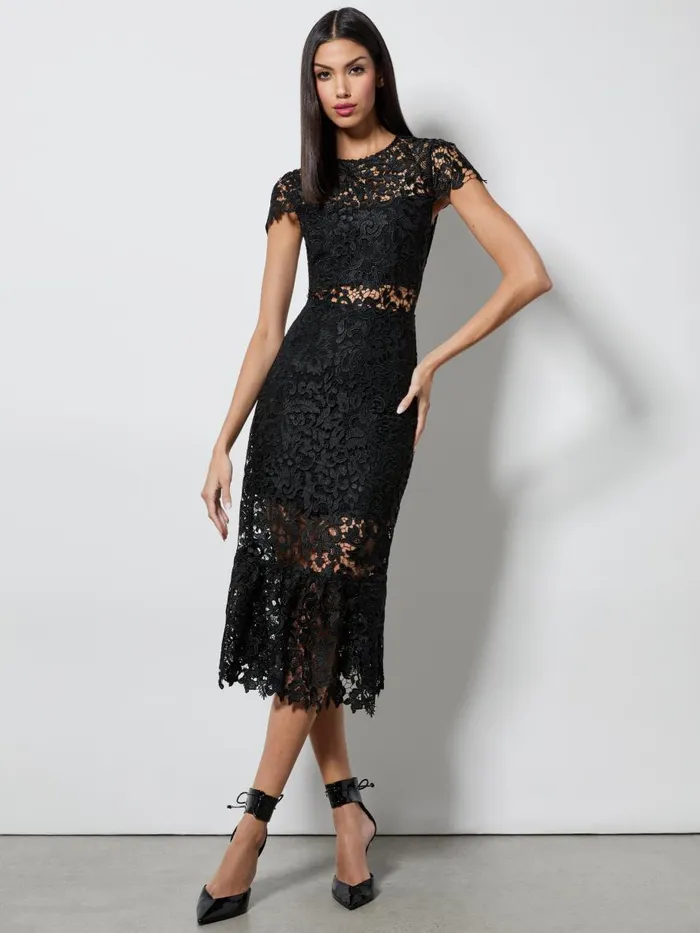 Dresses Women Alice Olivia CLOVER OPEN BACK LACE MIDI DRESS Black