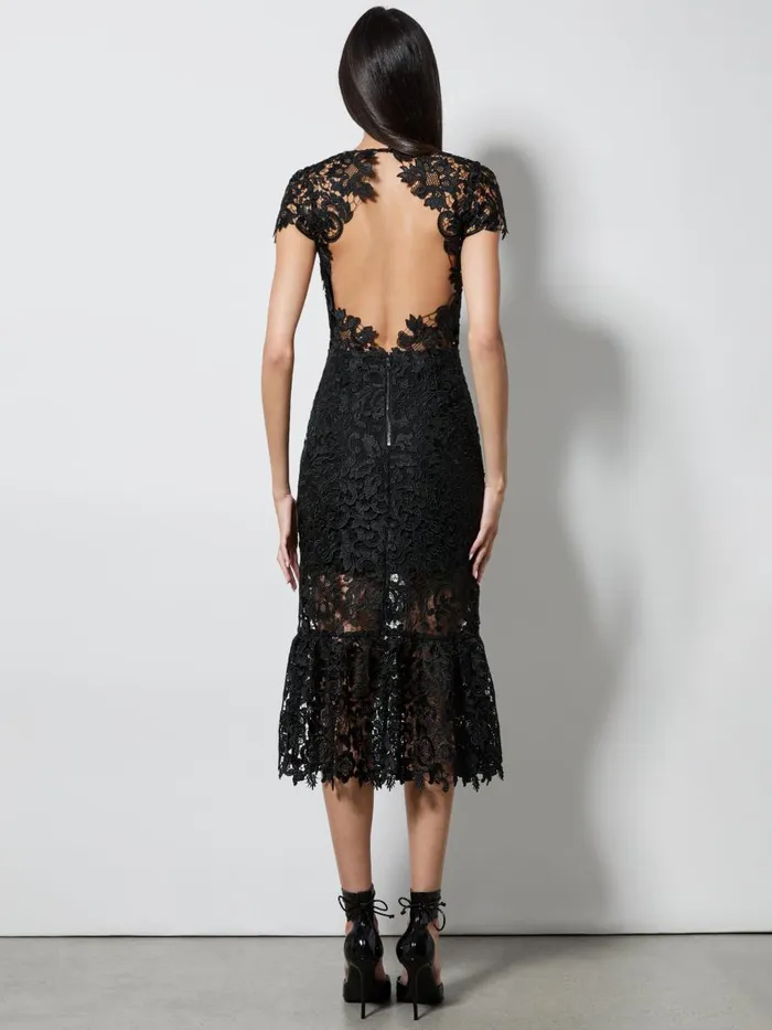 Dresses Women Alice Olivia CLOVER OPEN BACK LACE MIDI DRESS Black