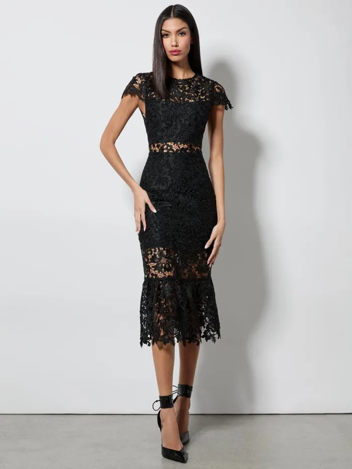 Dresses Women Alice Olivia CLOVER OPEN BACK LACE MIDI DRESS Black