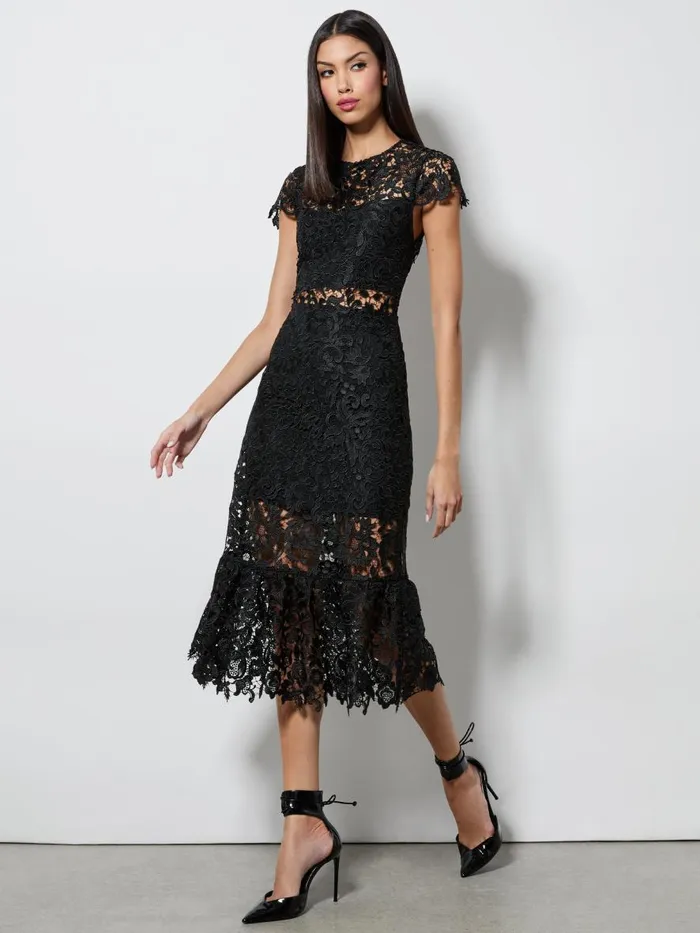 Dresses Women Alice Olivia CLOVER OPEN BACK LACE MIDI DRESS Black