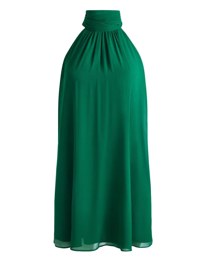 Dresses Women Alice Olivia CORINE HALTER TIE NECK TRAPEZE MINI DRESS Forest Green