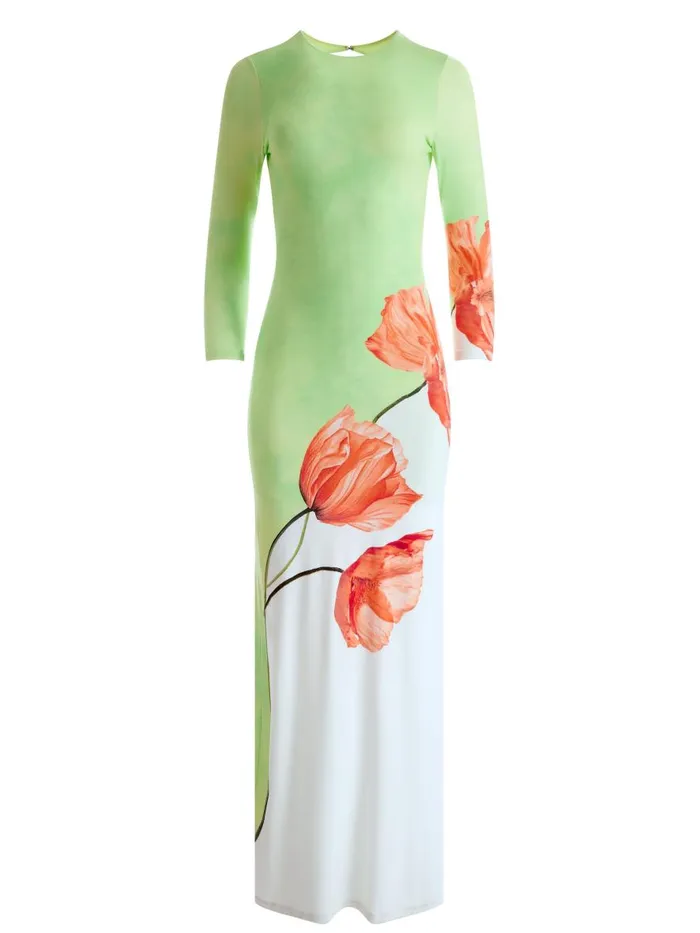 Dresses Women Alice Olivia DELORA OPEN BACK CREW NECK MAXI DRESS Dream Life Sharp Green