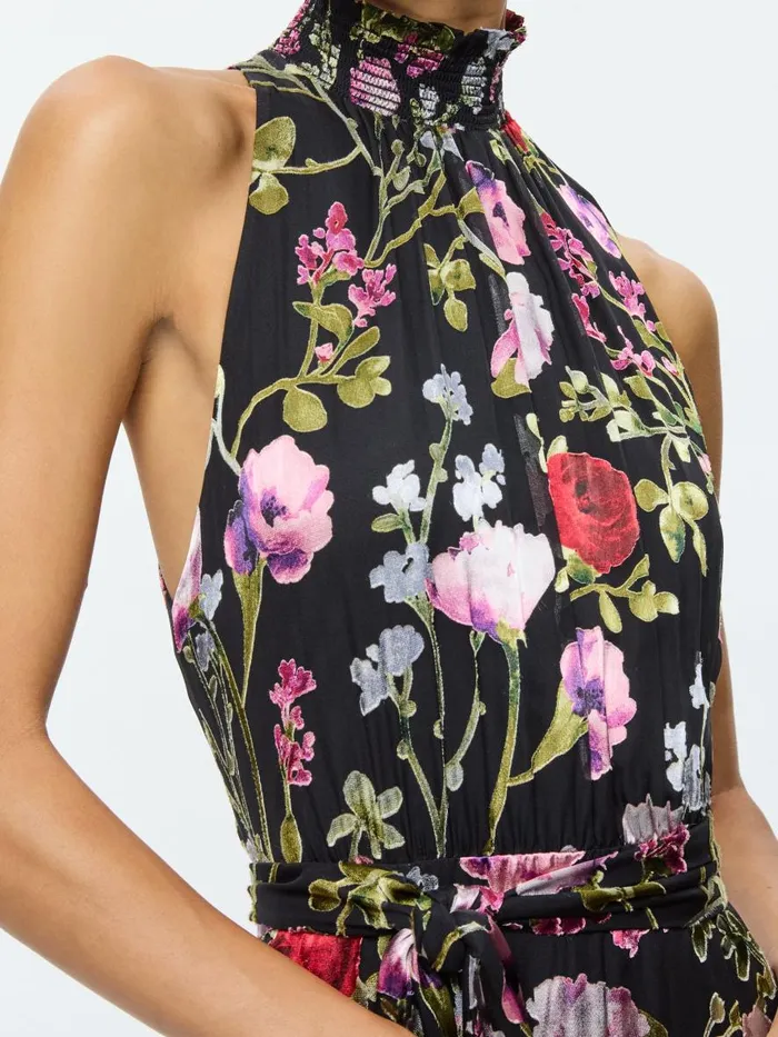 Dresses Women Alice Olivia DITA SMOCKED NECK GODET BURNOUT MAXI DRESS Floral Dreams