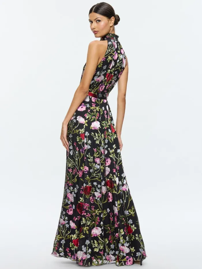 Dresses Women Alice Olivia DITA SMOCKED NECK GODET BURNOUT MAXI DRESS Floral Dreams
