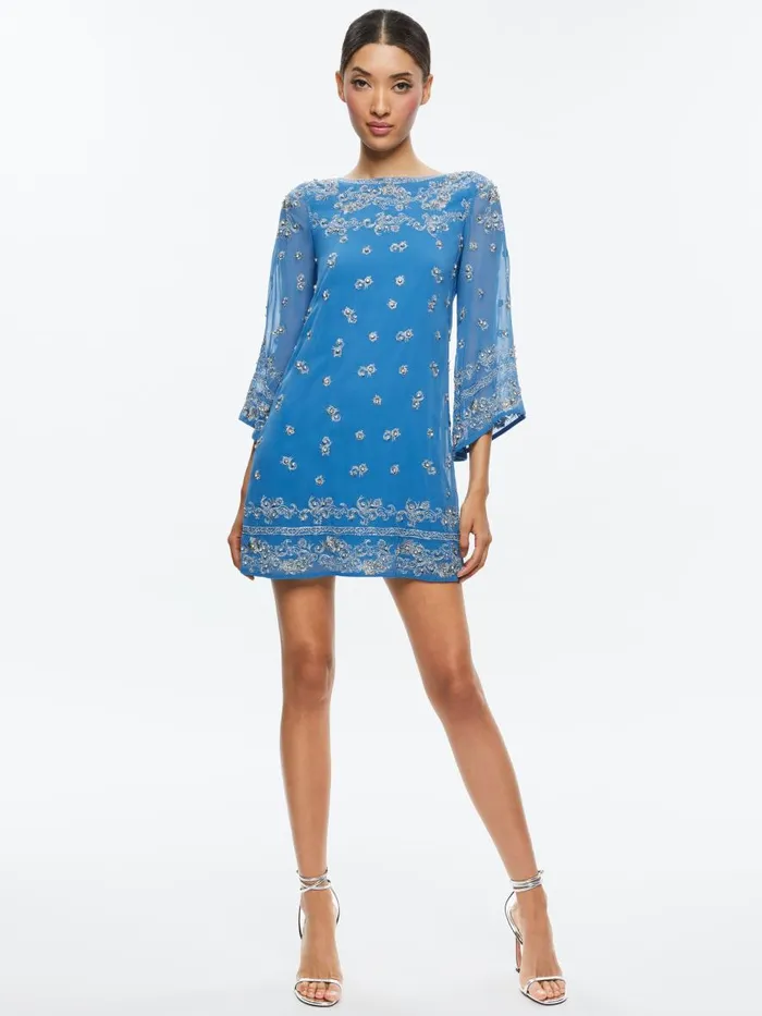Dresses Women Alice Olivia ELEONORA EMBELLISHED TUNIC DRESS French Blueantique Silver Dresses Women Alice Olivia ELEONORA EMBELLISHED TUNIC DRESS French Blueantique Silver