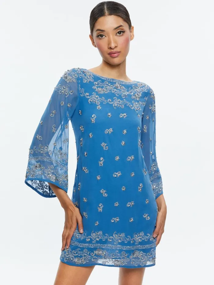 Dresses Women Alice Olivia ELEONORA EMBELLISHED TUNIC DRESS French Blueantique Silver