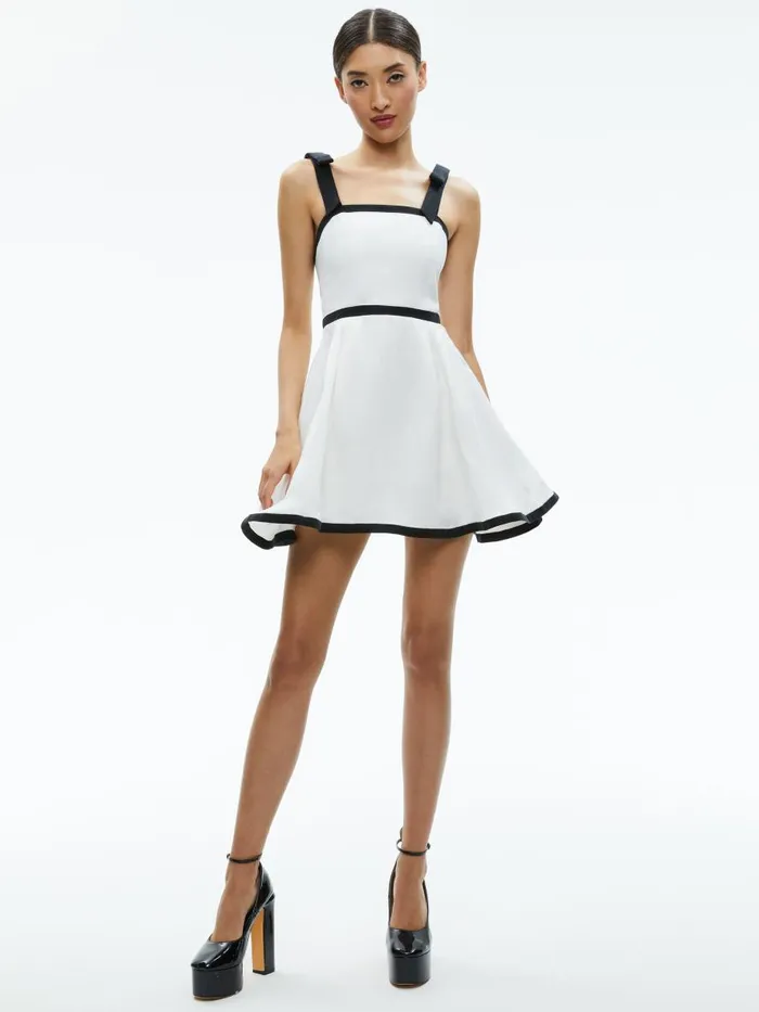 Dresses Women Alice Olivia ELOISA TIE SHOULDER MINI DRESS Off Whiteblack