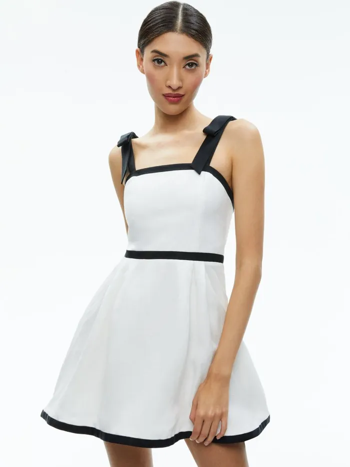 Dresses Women Alice Olivia ELOISA TIE SHOULDER MINI DRESS Off Whiteblack