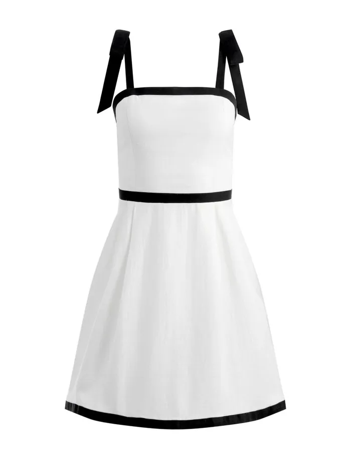 Dresses Women Alice Olivia ELOISA TIE SHOULDER MINI DRESS Off Whiteblack