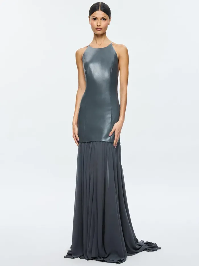 Dresses Women Alice Olivia HIROKO OPEN BACK MAXI DRESS Charcoal