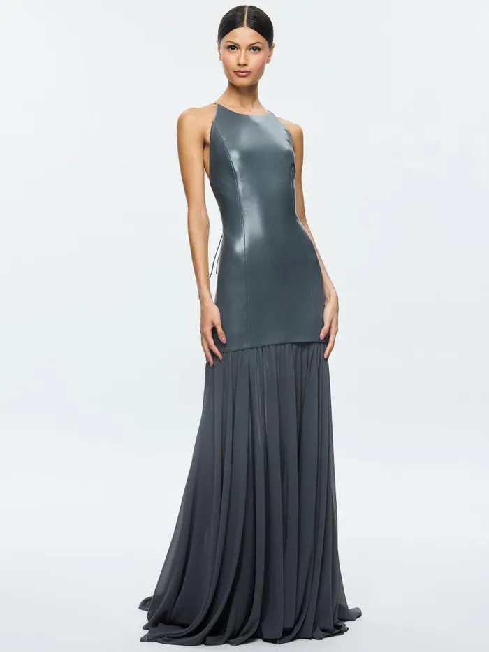 Dresses Women Alice Olivia HIROKO OPEN BACK MAXI DRESS Charcoal