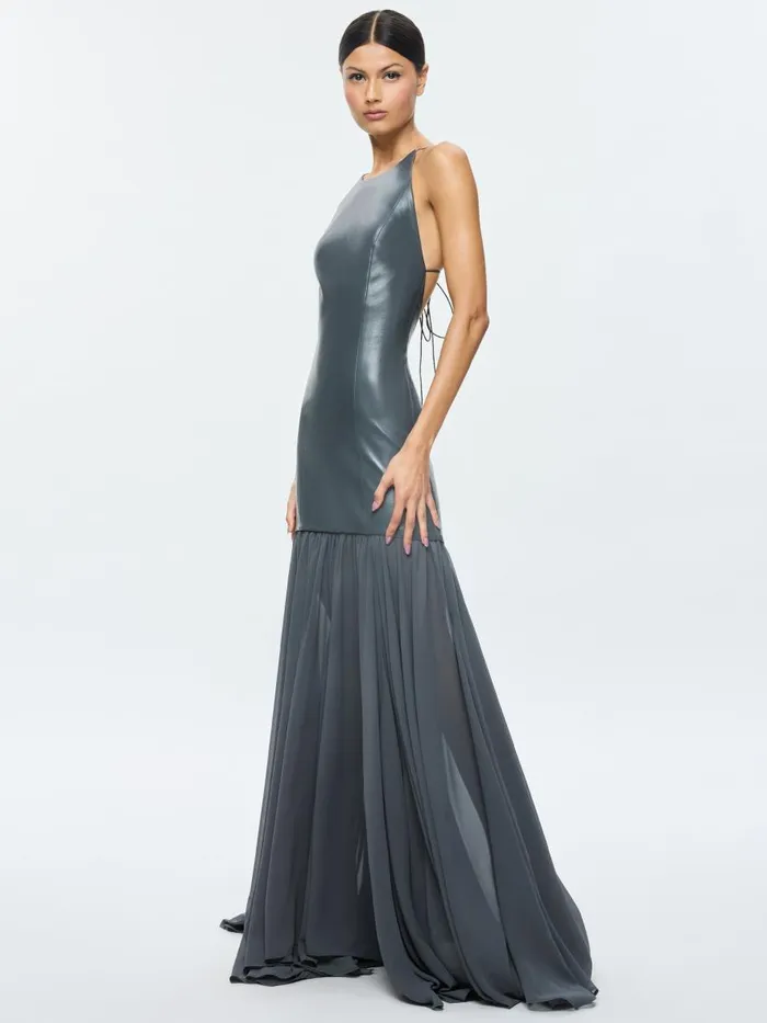 Dresses Women Alice Olivia HIROKO OPEN BACK MAXI DRESS Charcoal
