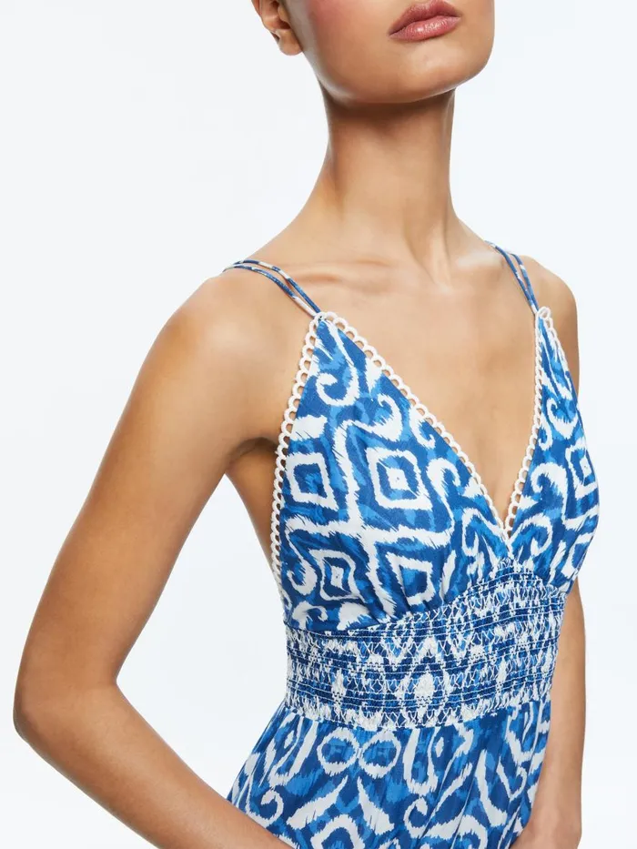 Dresses Women Alice Olivia IMOGENE TIERED MAXI DRESS Artisan Ikat French Blue