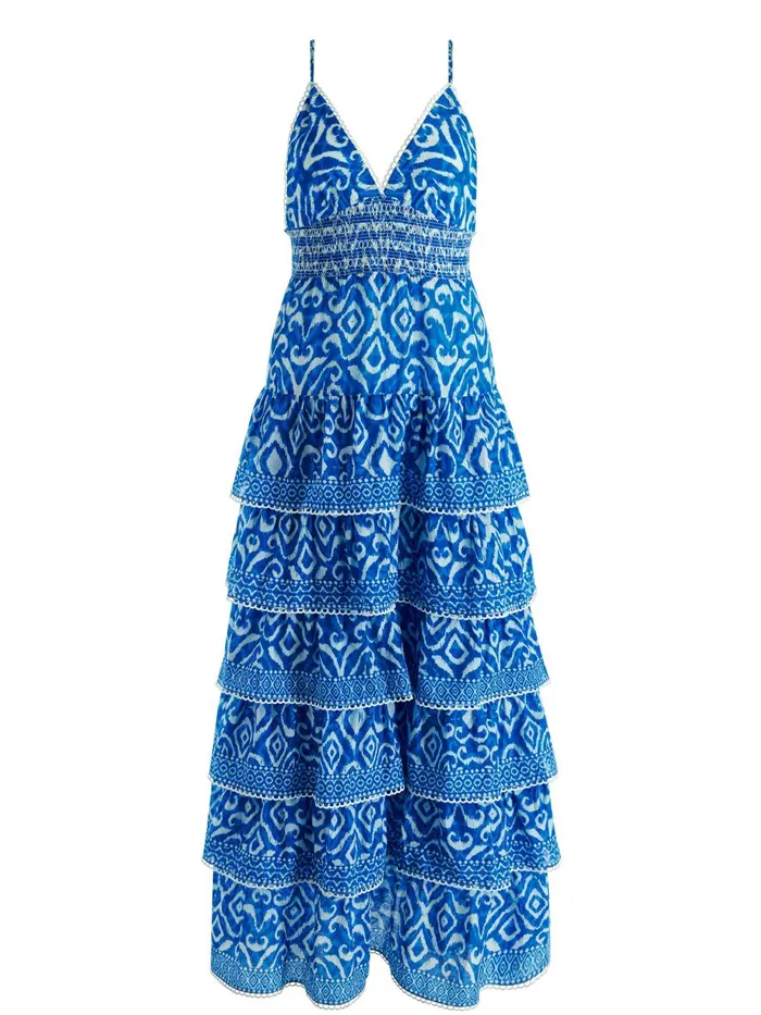 Dresses Women Alice Olivia IMOGENE TIERED MAXI DRESS Artisan Ikat French Blue