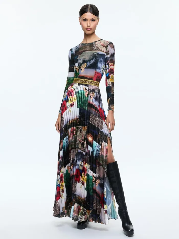 Dresses Women Alice Olivia IVEY LONG SLEEVE FITTED SUNBURST PLEATED MAXI DRESS Eco Fusion Dresses Women Alice Olivia IVEY LONG SLEEVE FITTED SUNBURST PLEATED MAXI DRESS Eco Fusion