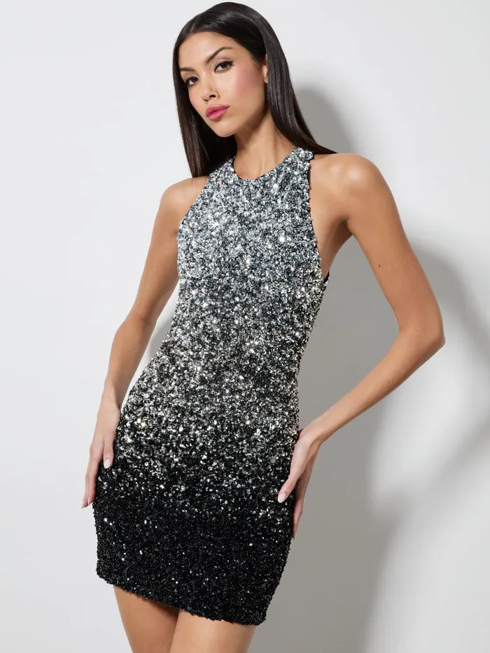 Dresses Women Alice Olivia PANIA SEQUIN OMBRE RACERBACK MINI DRESS Blacksilver