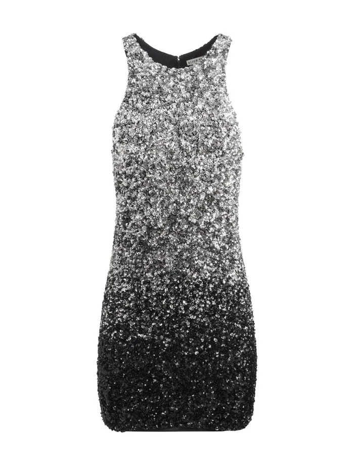 Dresses Women Alice Olivia PANIA SEQUIN OMBRE RACERBACK MINI DRESS Blacksilver