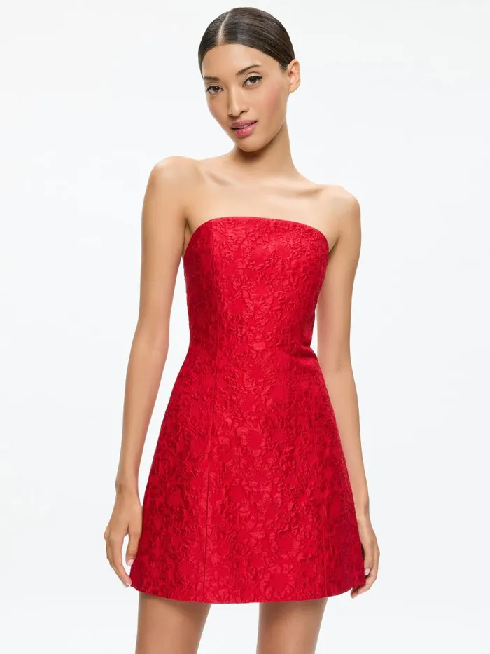 Dresses Women Alice Olivia VELIA STRAPLESS LANTERN MINI DRESS Perfect Ruby
