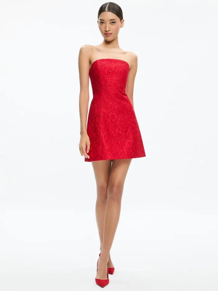 Dresses Women Alice Olivia VELIA STRAPLESS LANTERN MINI DRESS Perfect Ruby