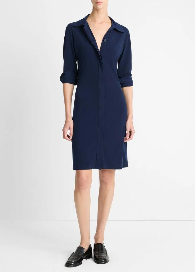 Dresses Women Vince LongSleeve Polo Dress Navy