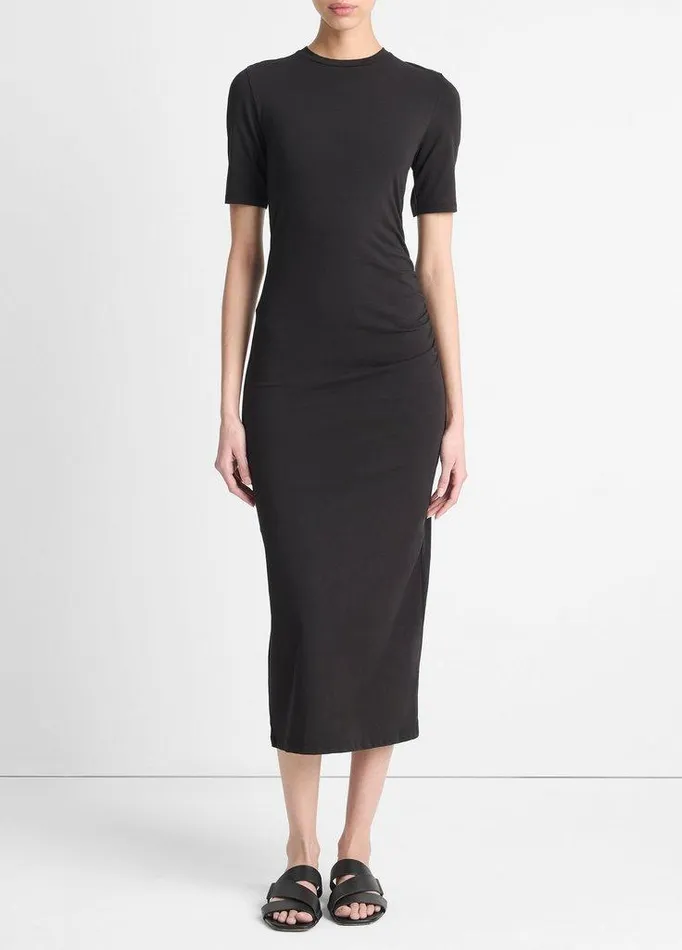 Dresses Women Vince Pima CottonBlend SideDrape Dress Black
