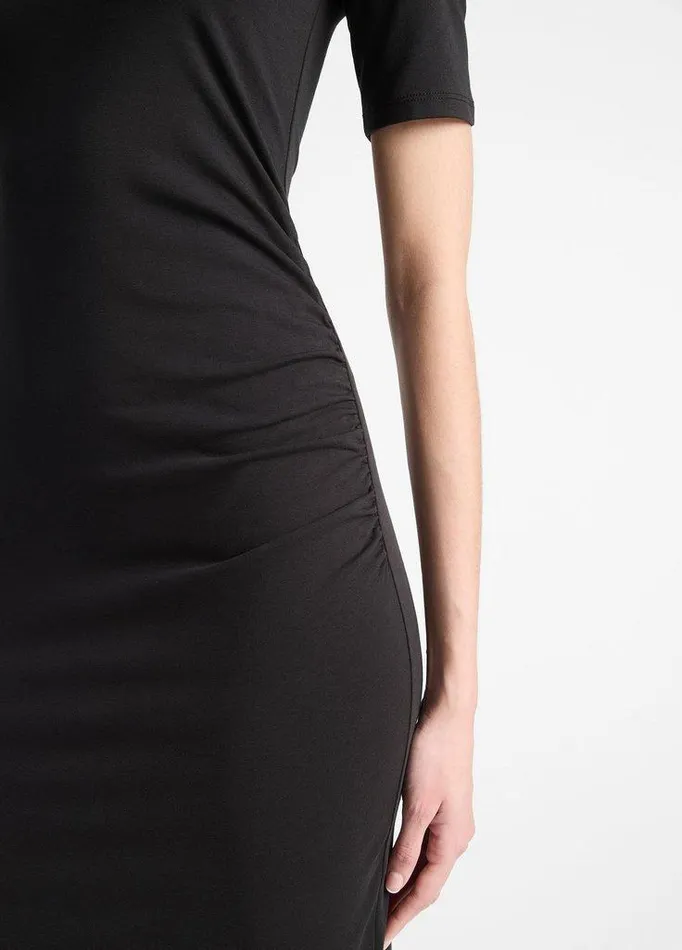 Dresses Women Vince Pima CottonBlend SideDrape Dress Black Dresses Women Vince Pima CottonBlend SideDrape Dress Black
