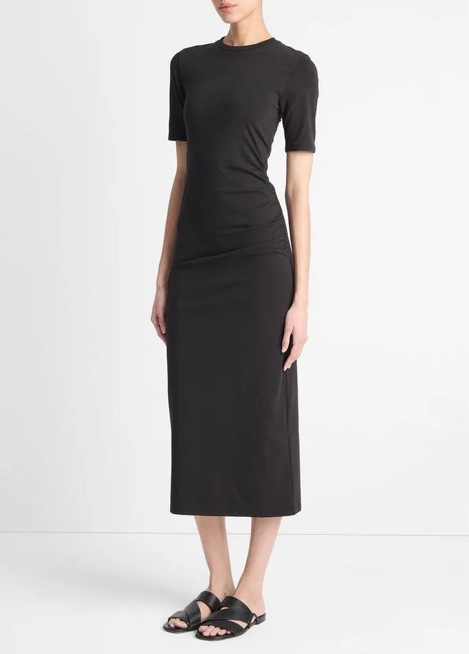 Dresses Women Vince Pima CottonBlend SideDrape Dress Black Dresses Women Vince Pima CottonBlend SideDrape Dress Black