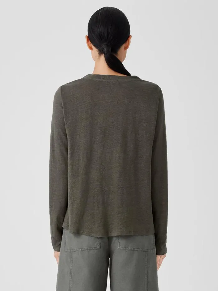Eileen Fisher Denim Organic Linen Jersey Crew Neck Top Grove 8211 Shop
