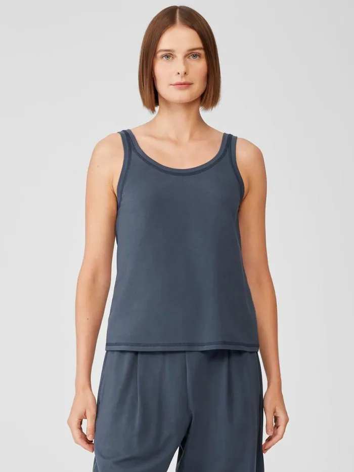 Eileen Fisher Tanks and Camis Traceable Cotton Jersey Scoop Neck Tank Ocean 8211 Shop