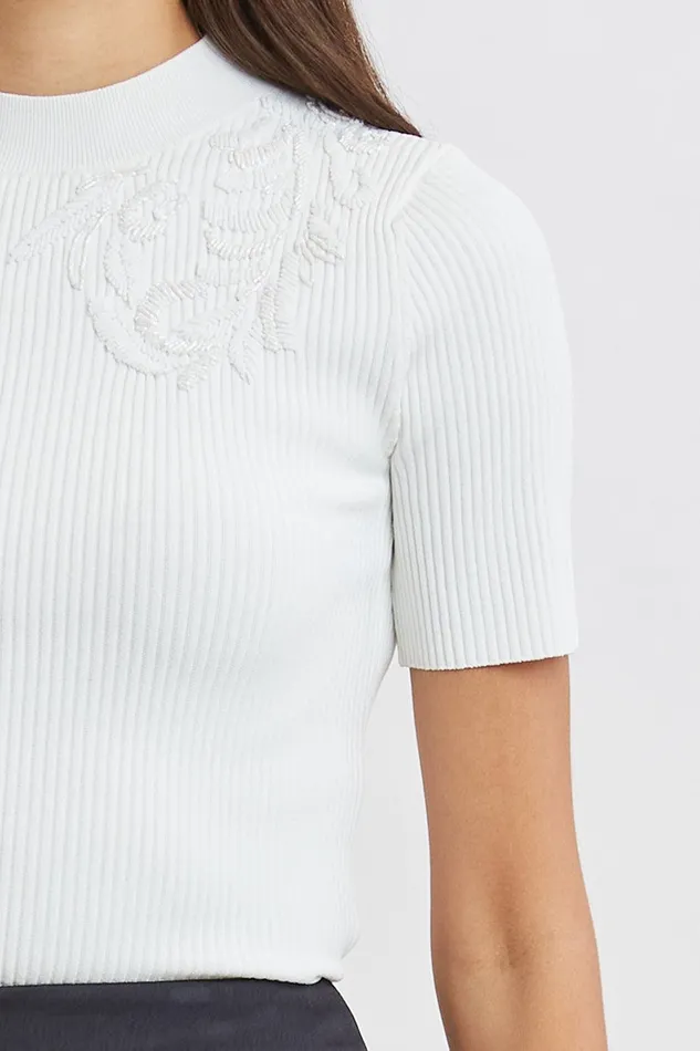Elie Tahari Beaded Rib Sweater Pearl Women Tops