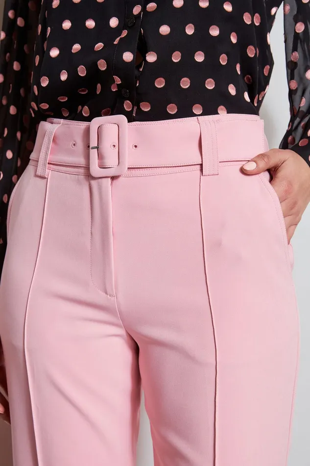 Elie Tahari Belted Crepe Pant Tailor Pink Women Bottoms