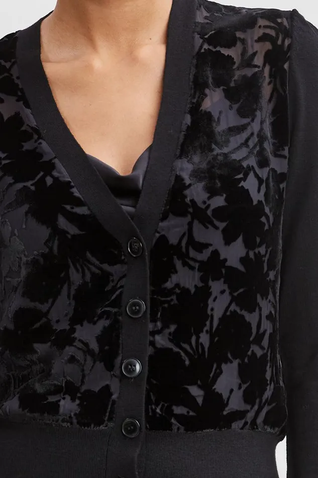 Elie Tahari Burnout Velvet Cardigan Black Women Tops