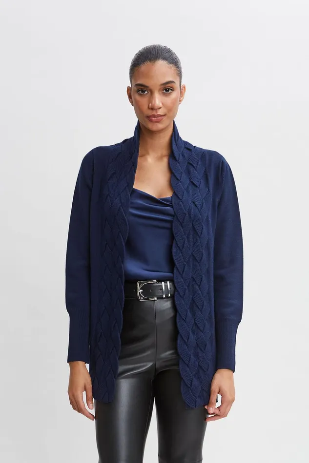 Elie Tahari Cable Cardigan Galaxy Navy Women Tops