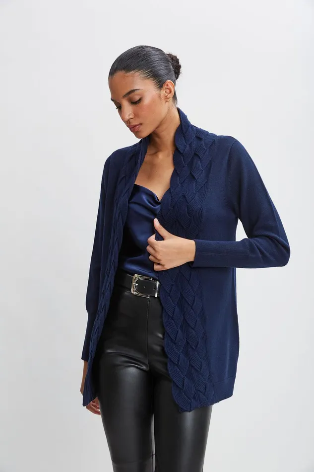 Elie Tahari Cable Cardigan Galaxy Navy Women Tops