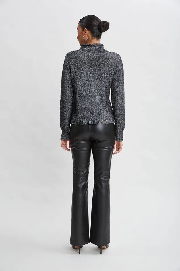 Elie Tahari Cable Front Cotton Merino Sweater Black Melange Women Tops