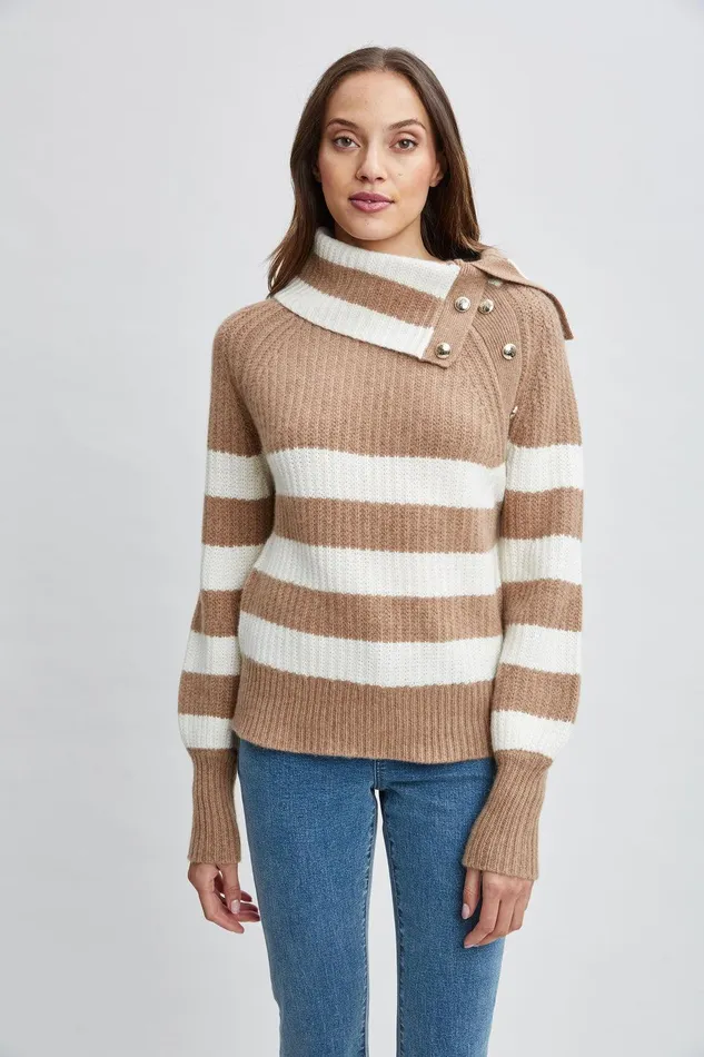 Elie Tahari Cashmere Stripe Sweater Saddlesky White Women Tops