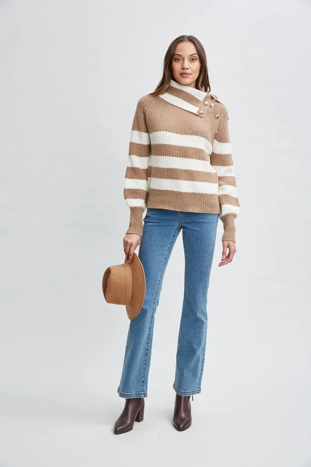 Elie Tahari Cashmere Stripe Sweater Saddlesky White Women Tops