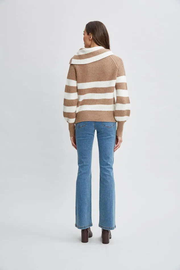 Elie Tahari Cashmere Stripe Sweater Saddlesky White Women Tops